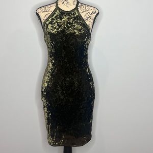 Green crushed velvet halter top dress